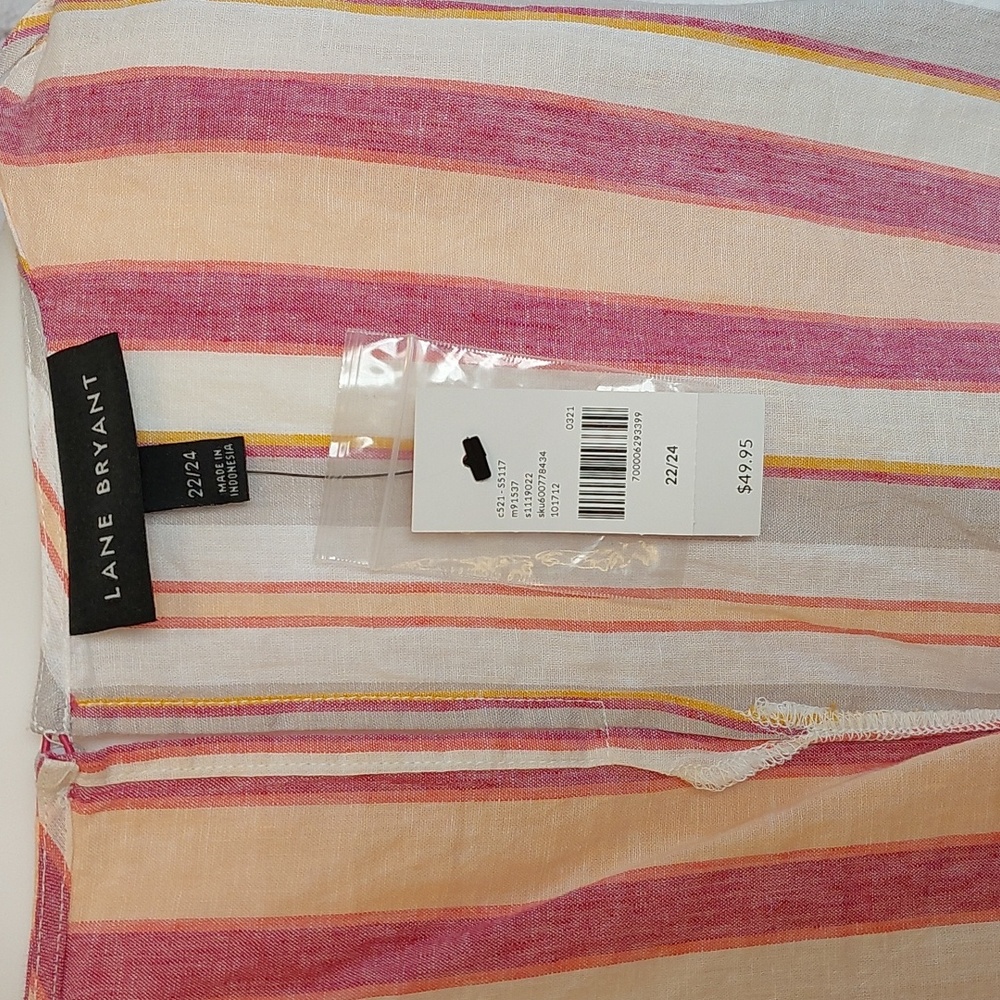 Linen Dock Stripe V Neck Top Pink Orange Lane Bryant Blouse NWT 22 24 3X - Picture 6 of 7